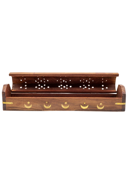 Brass Inlay Moon & stars Coffin Incense Burner