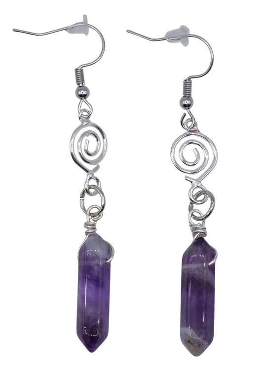 Silver Wrapped Amethyst Point Earrings