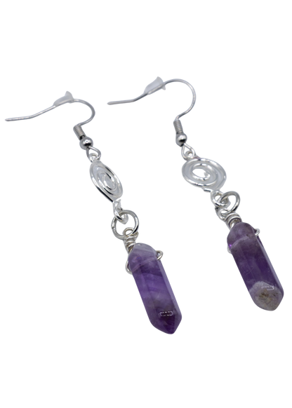 Silver Wrapped Amethyst Point Earrings
